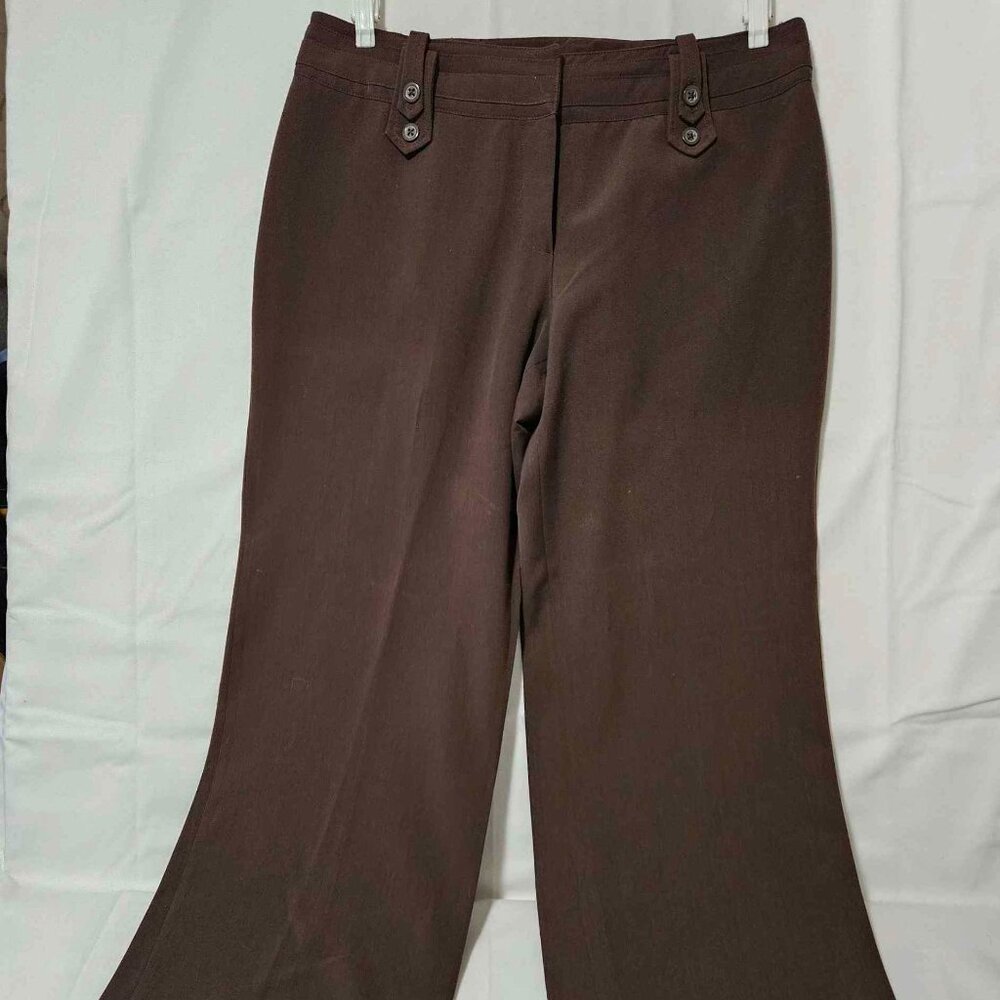 Larry Levine - Brown Wide-Leg Dress Pants with Button Tab Waist